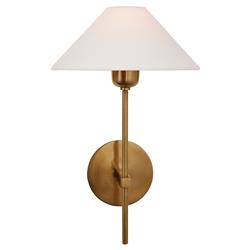 Visual Comfort Hackney Modern Classic Antique Brass Linen Shade Single Sconce