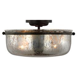Visual Comfort Lorford French Aged Iron Mercury Glass Semi Flush Mount