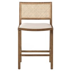 Samantha Coastal Brown Upholstered Faux Leather Natural Wood Cane