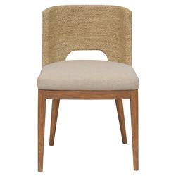 Adelyn Coastal Beach Beige Performance Brown Teak Woven Dining Chair