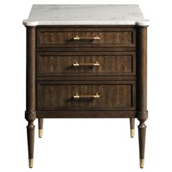 Melrose French Country Carrara Marble Mink Wood Nightstand