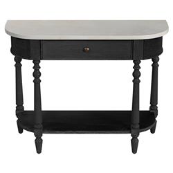 Florentine French Country White Marble Black Wood Demilune Console Table