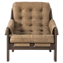 Hadley Rustic Lodge Light Brown Leather Wood Tufted Occasional Arm Chair