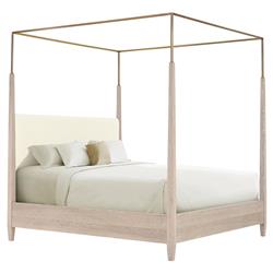 Century Cadence Modern Classic Beige Linen Brown Oak Canopy Bed - King