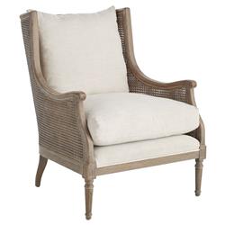 Will French Country Cream Performance Natural Grey Woven Cane Wing Chair