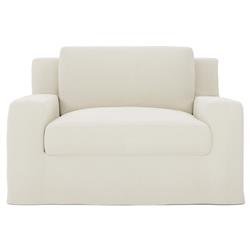 Henri Honed Ivory Slipcovered Chair and a Half