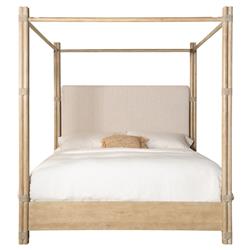 Nigel Coastal Beach Cream Upholstered Light Brown Oak Canopy Bed - King
