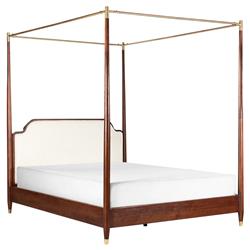 Selena Modern Classic Cream Boucle Brown Oak Canopy Bed - King
