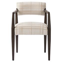 Pia Rustic Lodge Beige Plaid Brown Wood Dining Arm Chair
