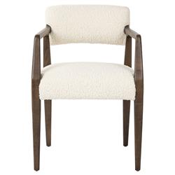 Pia Rustic Lodge Cream Sheepskin Brown Wood Dining Arm Chair