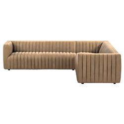 Leo Modern Classic Taupe Leather Channel Tufted Corner Sectional - 106"