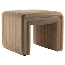 Leo Mid Century Modern Beige Leather Ottoman