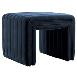 Leo Mid Century Modern Blue Velvet Ottoman