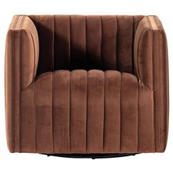 Leo Mid Century Modern Auburn Brown Velvet Swivel Chair