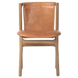 Blaise Rustic Lodge Brown Leather Natural Wood Dining Side Chair