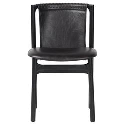 Blaise Rustic Lodge Black Leather Black Wood Dining Side Chair