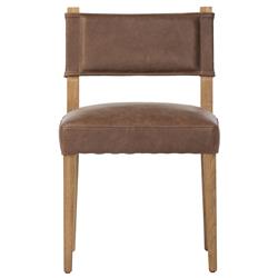 Ely Rustic Lodge Brown Leather Oak Dining Side Chair
