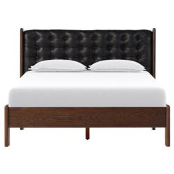 Hadley Rustic Lodge Black Leather Tufted Bed - Queen