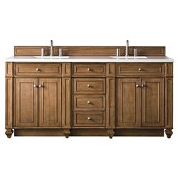 Fynn French Country White Zeus Quartz Brown Wood Double Vanity Sink - 72"