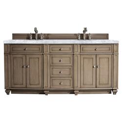 Fynn French Country Carrara Marble Whitewashed Wood Double Vanity Sink - 72"