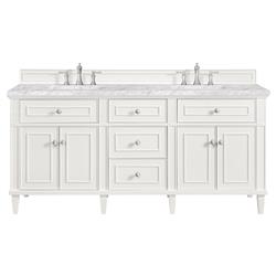 Gareth French Country Carrara Marble White Wood Double Vanity Sink - 72&quot;
