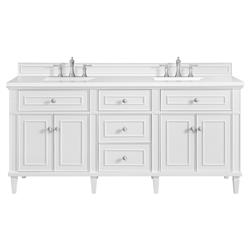 Gareth French Country White Zeus Quartz White Wood Double Vanity Sink - 72&quot;