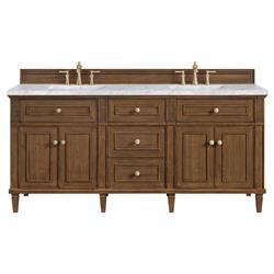 Gareth French Country Carrara Marble Brown Wood Double Vanity Sink - 72&quot;