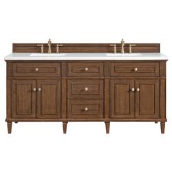 Gareth French Country White Zeus Quartz Brown Wood Double Vanity Sink - 72&quot;