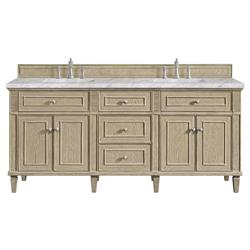 Gareth French Country Carrara Marble Whitewashed Wood Double Vanity Sink - 72&quot;