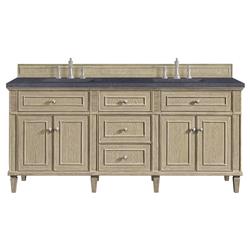 Gareth French Country Charcoal Quartz Whitewashed Wood Double Vanity Sink - 72"
