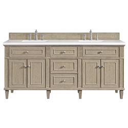 Gareth French Country White Zeus Quartz Whitewashed Wood Double Vanity Sink - 72&quot;