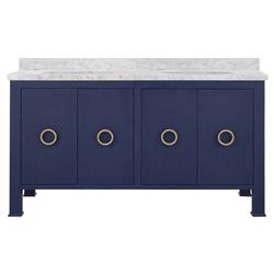 Worlds Away Blanche Regency White Marble Navy Linen Double Vanity Sink - 60&quot;