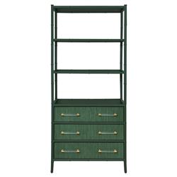 Worlds Away Flynn Modern Classic Green Bamboo Grasscloth Etagere