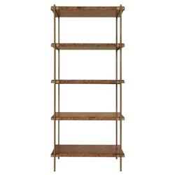 Worlds Away Harris Modern Classic Dark Burl Wood Antique Brass Etagere