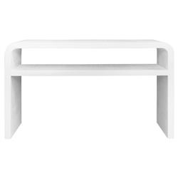 Worlds Away Marshall Modern Classic White Linen Console Table Long