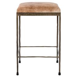 Geraldine Industrial Loft Brown Hair On Hide Iron Spindle Backless Counter Stool