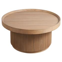 Mila Modern Classic Brown Tambour Oak Wood Round Coffee Table