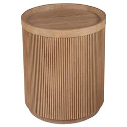 Mila Modern Classic Brown Tambour Oak Wood Round Side Table
