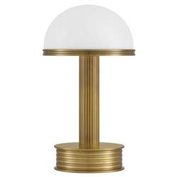 Winslow Mid Century White Glass Shade Antique Brass Cordless Table Lamp