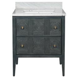 Bella Coastal Beach White Carrara Marble Navy Rattan Vanity Sink - 28&quot;