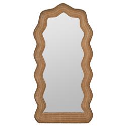 Adeline Coastal Beach Natural Rattan Scalloped Floor Mirror