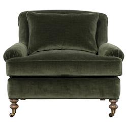 Carter Updated Traditional Green Velvet Caster Chair and a Half