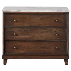 Marion Updated Traditional White Marble Brown Reclaimed Wood Wide Nightstand