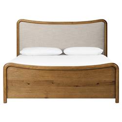 Holmes Rustic Lodge Beige Performance Brown Oak Curved Bed - Queen