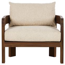 Aviel Rustic Lodge Beige Upholstered Teak Outdoor Barrel Arm Chair