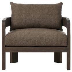 Aviel Rustic Lodge Brown Upholstered Teak Outdoor Barrel Arm Chair