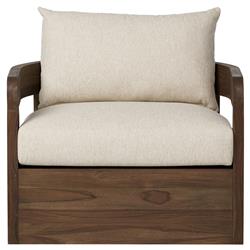 Aviel Rustic Lodge Beige Upholstered Teak Outdoor Swivel Chair