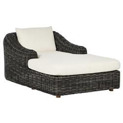 Celina Coastal Cream Upholstered Charcoal Teak Outdoor Chaise Lounge