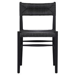Mable Coastal Beach Black Wicker Teak Outdoor Dining Chair