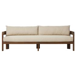 Aviel Rustic Lodge Beige Upholstered Teak Outdoor Sofa - 96&quot;